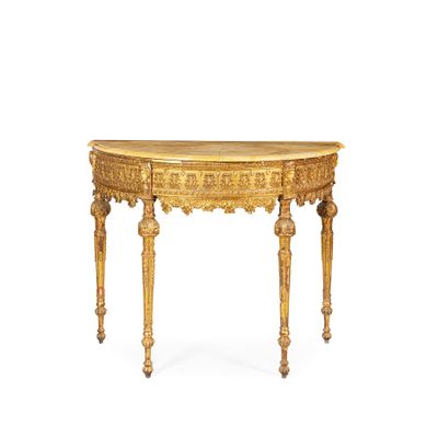 CONSOLE DEMI-LUNE EN BOIS SCULPTÉ ET DORÉ, LUCQUES, FIN DU X… - Photo 1