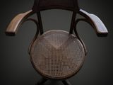 an image of a chair with a wooden seat on a black background