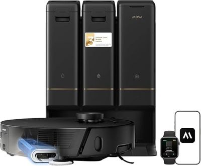 an image of a black projector with two speakers and an apple watch
