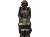 statue d'un samouraï en armure complète sur fond blanc