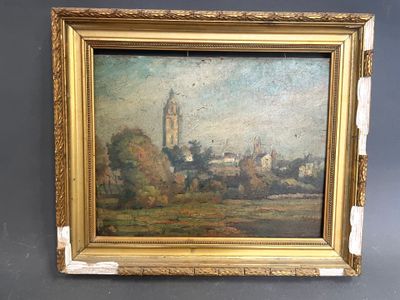 Ecole française début XXème Vue de village - Photo 1