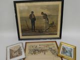 two framed pictures of men and a woman standing on a beach