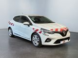 a white car with a red and white stripe on the side of it