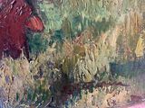 a painting of a cow standing in a field of grass