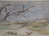 a picture of a painting of a tree in a field