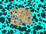 a gold chain with a heart on it sitting on a green surface
