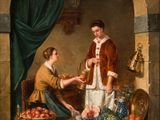 tableau représentant un homme tendant un verre de vin à une femme