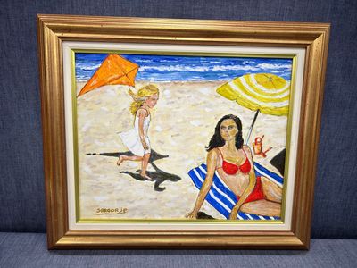 Sargor J.P, "La plage", huile sur toile, signée en bas à gau…