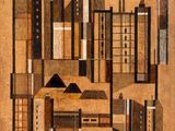 an image of a painting of a city with buildings and a moon