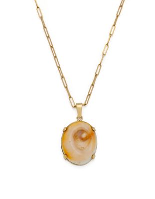 a gold plated necklace with a agate stone pendant on a chain