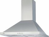 a close up of a stainless steel range hood on a white background