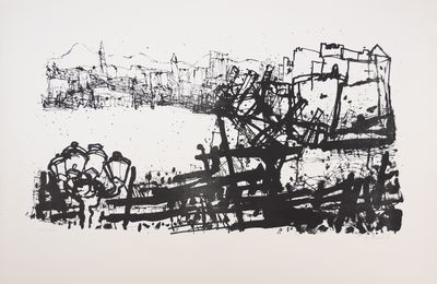 une image représentant un dessin en noir et blanc d'un bateau sur l'eau