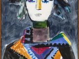 un tableau représentant une femme portant un chapeau et une robe colorée