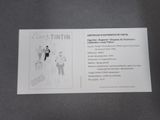 a black and white picture of a business card with a cartoon of a man and a woman