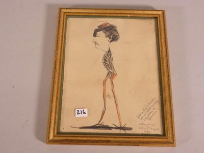 painting of a woman with a hat and a cane in a gold frame