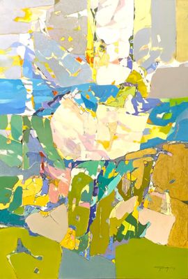 an image of a painting of flowers in a vase on a table