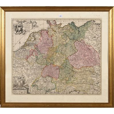 CARTE de la Germanie en couleurs d’époque XVIIIè.