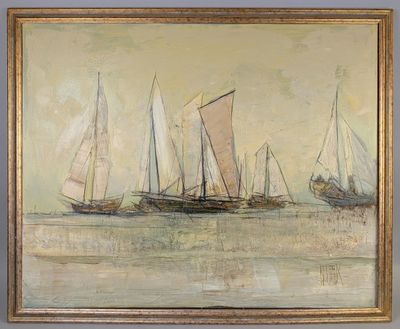an image of a painting of sailboats on the water