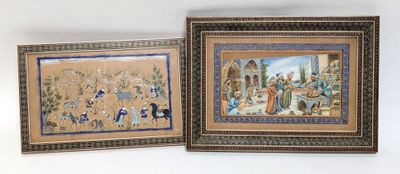 two framed pictures of a nativity scene on a white background