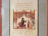 framed painting of a man and a woman in an oriental setting