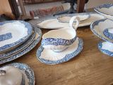 a lot of plates and cups on the table