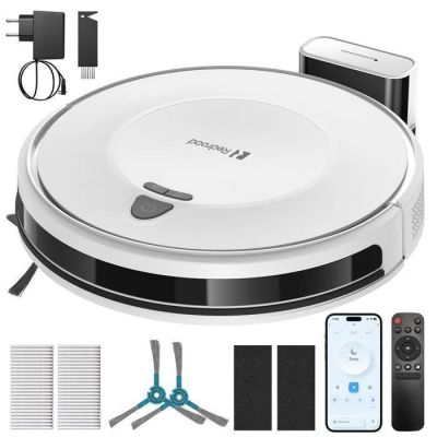 an image of a robotic vacuum cleaner with a remote control
