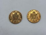 two gold sovereigns, one of which has a crown and the other of which has a coat of arms