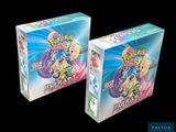 two boxes of pokemon card games are shown on a black background