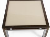 an image of a coffee table with a glass top and metal legs