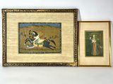deux tableaux encadrés représentant une femme à cheval et un homme à cheval