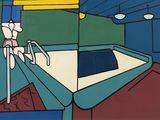 un tableau représentant une personne assise sur une chaise dans une pièce