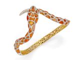 un bracelet rigide en émail orange et blanc, serti de diamants