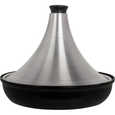 une photo d'un grand vase noir et argenté
