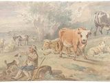 un tableau représentant un troupeau de bovins dans un champ