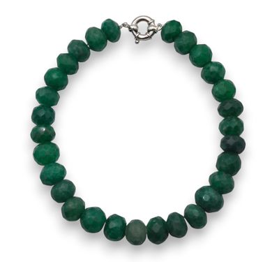 a green jade beaded bracelet with a silver clasp