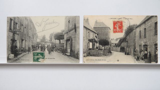 Royère : Lot de 2cpa : Grande Rue (Leblanc 1), B.E. + Grande Rue ...