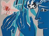 une image représentant un tableau d'une femme tenant une fleur à la main