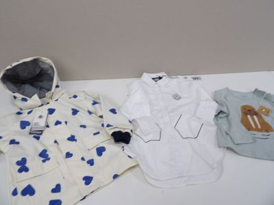 trois vêtements de bébé posés sur une table blanche