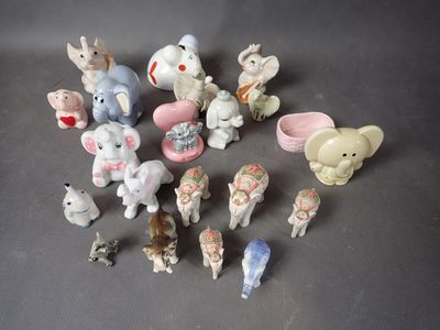 20 Eléphants en porcelaine et faïence