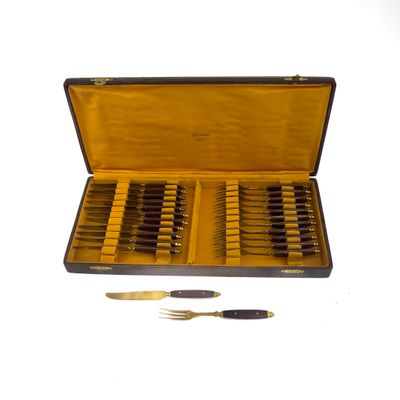 un coffret contenant des couteaux et des fourchettes, posé sur une table