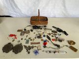 a basket full of assorted items on a table