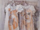 a drawing of a woman standing next to a mannequin on a mannequin stand