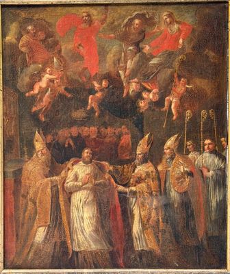 une image représentant un tableau où l'on voit un groupe de personnes en robe