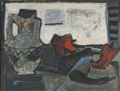 a painting of a pitcher and a bowl on a table