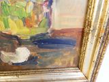 une peinture représentant un vase de fleurs sur une table