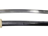 two different types of swords on display on a white background