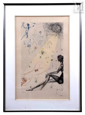 painting of a woman sitting on the ground with her legs crossed in front of her