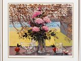 une peinture de fleurs dans un vase sur une table