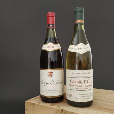 two bottles of wine sitting on top of a wooden table