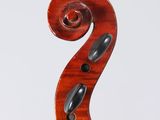 a close up of the back of a violin with a fiddle in the foreground